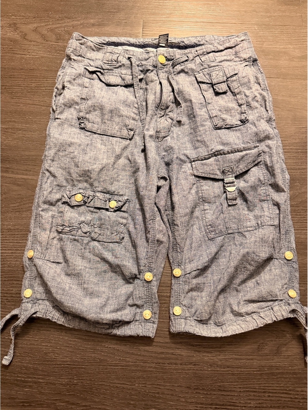 Vtg Sean John Y2K Chambray Linen Look Cargo Shorts 32